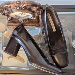 Via Spiga Made in Italy Leather Block Heel Pumps | Dark Brown | Size 8 1/2